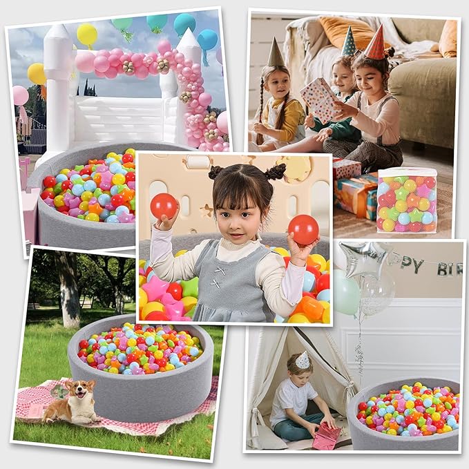 Ball Pit Balls Pack of 100 200 500 - Star and Round Set BPA Free Phthalate Free Non-Toxic Crush Proof Play Balls Soft Plastic Balls for Toddlers Baby Kids Birthday Pool Tent Party