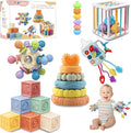 Baby Toys 0-6-12 Months,Montessori Toys for babise 0-6-12-18 Months,Incl Pull String Toy & Shape Sorter & Stacking Building Block & Manhattan ball & Baby Blocks，montessori baby toys for 1 + year