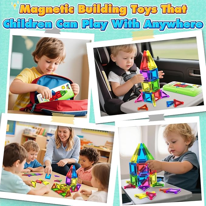 40PCS Mini Magnetic Tiles Toddler Travel Essentials Toys with Case Set, Magnetic Building Blocks Kids Games, Montessori Preschool Education Sensory Toys for 3 4 5 Year Old Boys Girls Birthday Gifts