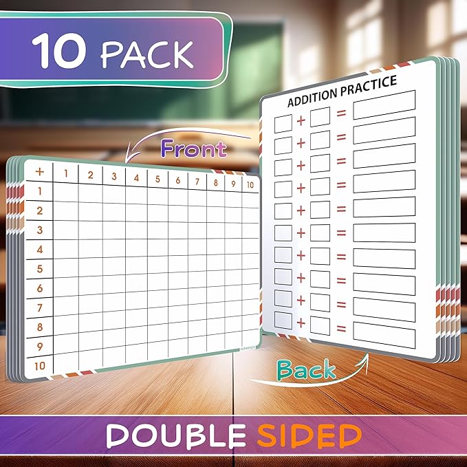SCRIBBLEDO Addition Math Practice 9”x12” Small White Board Dry Erase Sheets Math Manipulatives 1st Grade Addition Math Homeschool Supplies Teacher Students Classroom Pack of 10 Sheets