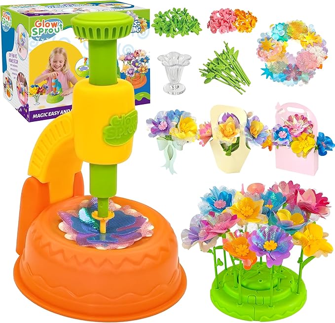 DIY Art Flower Toys Include Extra Accessories Set, Arts and Crafts Activity Kit for Kids, Flower Garden Building Toys for Girls, Birthday Gifts for 3 4 5 6 7 8 9 10 11 12 Year Old Girls(Orange)