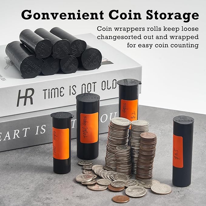 Coin Storage Tubes Set,50 Coins per Tube, Durable Plastic ，Dimes, Black ，a Box 25pcs