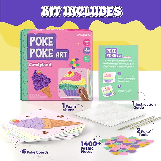 jackinthebox Poke Poke Art for Kids - Candyland Theme, Mess-Free Fabric Art and Craft, Flower Pressing Kits, Gift for Kids, Girl Gifts, DIY Activity Boy Gift, Toys for Girls and Boys Ages 4 5 6 7 8