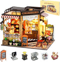 Miniature House Kit Julia Bakery, DIY Dollhouse Kit for Adults with Furniture & LED, Tiny House Kit Wooden Craft Gift for Adults Women Teens