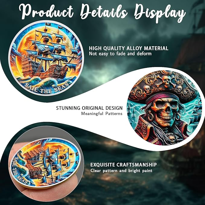 CHURYUML Pirate Coin - Skull Challenge Coins, Adventure Medallions for Fantasy Fans Pirate-Themed Gifts for Pirate Lovers Enthusiasts Unique Inspirational Gifts