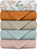Muslin Receiving Blankets, Neutral Blanket Swaddling for Newborn Boys and Girls, 5 Pack Breathable and Skin-Friendly Swaddle Wrap for Infant Baby (Gentle Colors)
