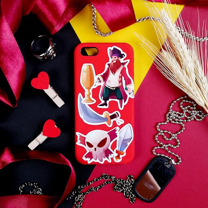 BulbaCraft 100Pcs Pirate Stickers, Skull and Crossbones Stickers, Pirate Party Favors, Gifts for Women & Men