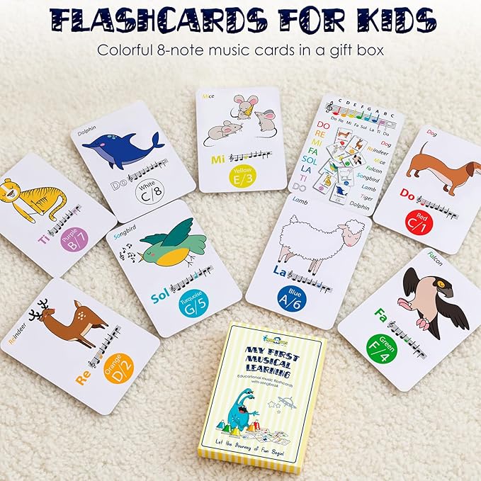 MINIARTIS Musical Flash Cards for Kids | Learning Notes Reading | Educational Color Coded Music Note Theory Flashcards for Beginning Students | Large Size Cards