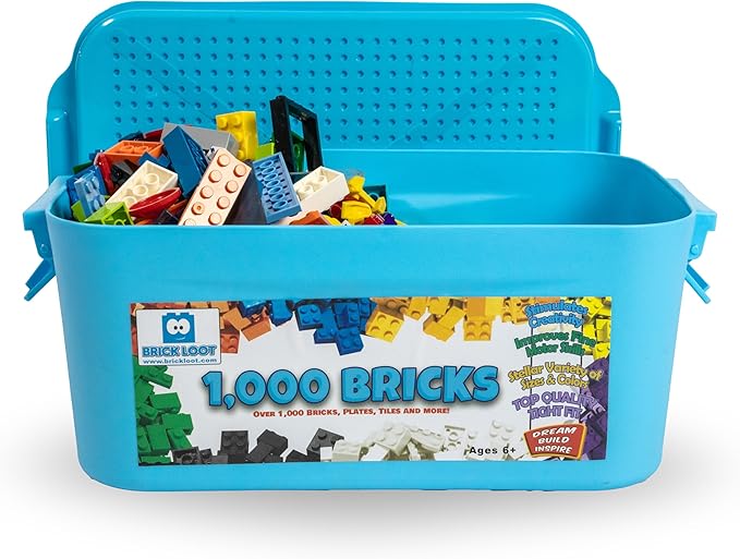 Brick Loot 1,000 Bricks Plus 70 Building Blocks Bulk Set – 1,070 Pieces with Deluxe Storage Box, Lego-Compatible Mixed Colors Classic Bricks, Creative STEM Construction Toys for Kids & Adults