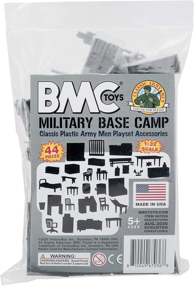 BMC Classic Marx Military Base Camp - 44pc Plastic Army Men Playset Accessories