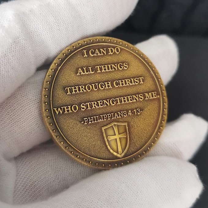 Faith-Forged Knight Christian Challenge Coin I Can Do All Thing Through Christ Bible Verses Pocket Hug Token (Single Coin)