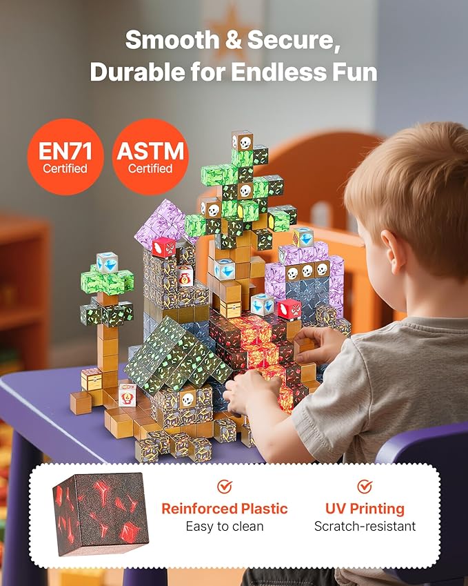 VEVOR Magnetic Blocks, 100 PCS Dark Castle Set, Magnetic Building Cubes for Kids, STEM Montessori Sensory Toys for Christmas Birthday Gift, Construction Stacking Toy for 3+ Years Old Boys & Girls