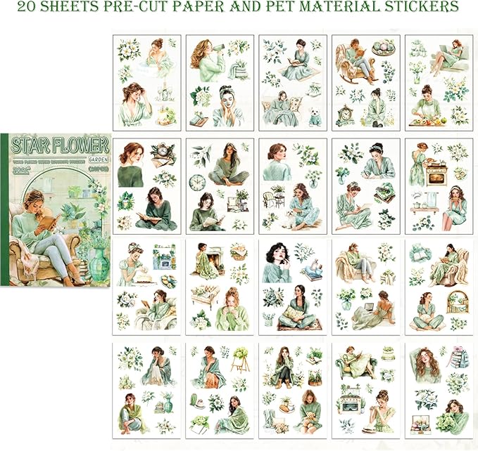 4 Book for Girls Scrapbooking Stickers Pre-Cut 480 washi Stickers PET People Sticker Books for journaling Scrapbook Supplies Transparent Sticker for journaling