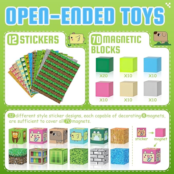 Magnetic Blocks, Magnetic Building Blocks Cubes for Boys & Girls, Magnet Blocks STEM Montessori Sensory Toys for Toddlers Gifts for 3+ Years Old, Fidget Cubes Construction Toys