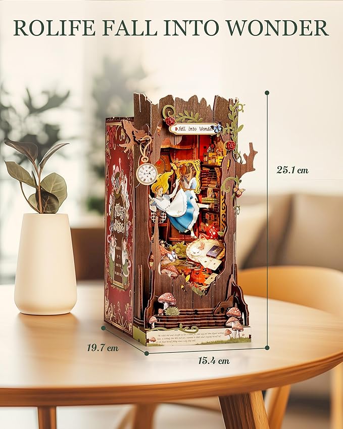 Rolife DIY Book Nook Kits Fall into Wonder, Fairy Tale Bookend Wooden 3D Puzzles for Bookshelf Decor, DIY Miniature House Building Kit for Adults, DIY Crafts/Surprised Gifts for Teens & Book Lovers