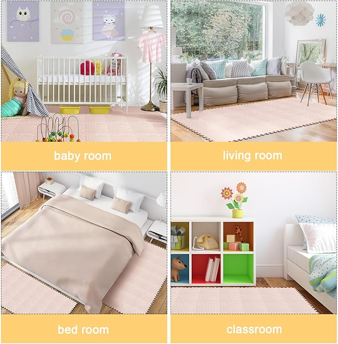 Shihanee 16 Pcs Foam Floor Baby Tiles 11.81 x 11.81 inches Foam Floor Mats Play Mats Bulk with Borders Interlocking for Kids Baby Playroom Nursery Gym（Beige）