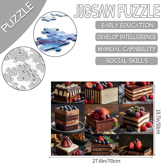 Tucocoo Collage of Decadent Desserts Jigsaw Puzzles for Adults 1000 Pieces, Fruits Cakes Food Art Jigsaw Puzzle Colorful DIY Puzzles for Home Decoration Gifts, Family Puzzle Perfect for Game Nights