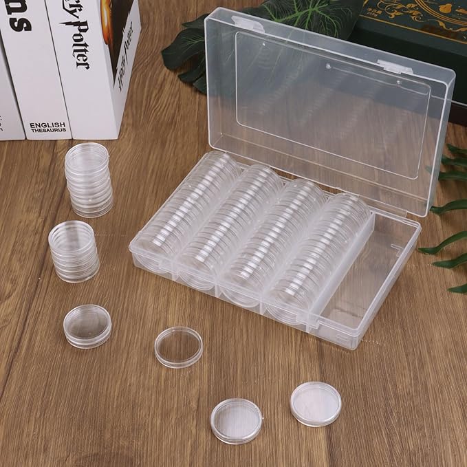300 PCS Coin Capsules 30mm Plastic Coin Storage Box, Assorted Sizes Coin Collection Supplies Clear Coin Storage Case, Round Silver Dollar Coin Holders with Foam Protect Gasket (17/20/25/27/30mm)