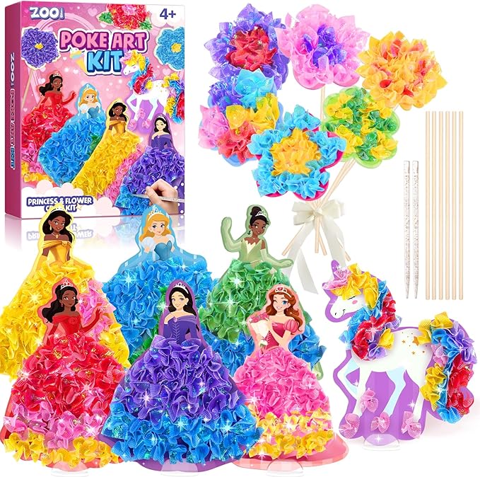 ZOOI Poke Art Kits, Arts and Crafts for Kids 4-6, Pretty Pretty Princess Game, Poke in Crafts for Kids Ages 4-8, Birthday Gifts for 4, 5, 6, 7, 8 Year Old Girl Toys Age 6-8 Art Kits