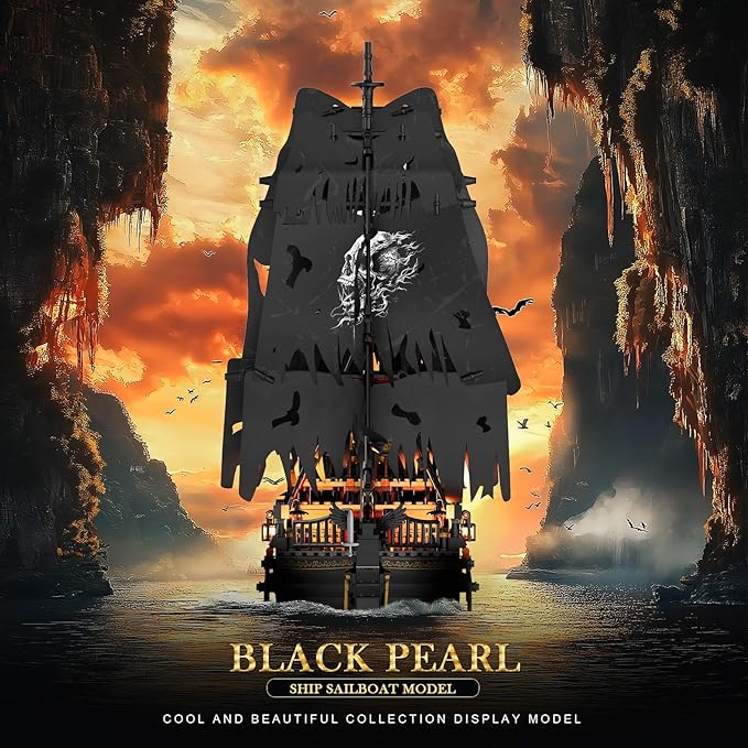 NUTCRACKER Pirate Ship Building Set with LED Light, Black Pearl Ship Toy Building Set, Sailboat Model Home Decor, Easter Christmas Birthday Gift for Adults（1713 Pieces）