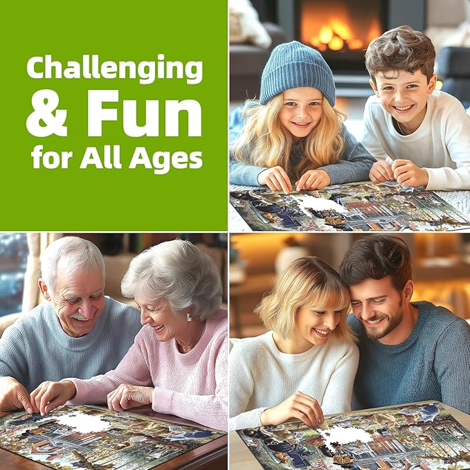 Cats and Dogs 1000 Piece Puzzle for Adults Unique Fall Scene with Victorian House Jigsaw Puzzles for Adults 1000 Pieces Family Challenging Puzzle (27.5"x19.6")