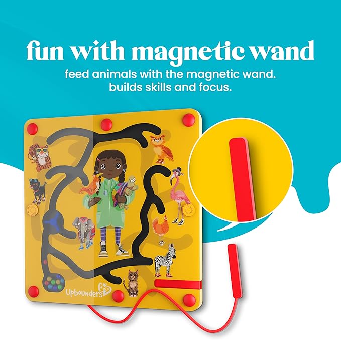 Upbounders® Montessori Wooden Busy Board Magnetic Maze Toy for Toddlers 18+ Months (Feeding Time Magnetic Busy Board)