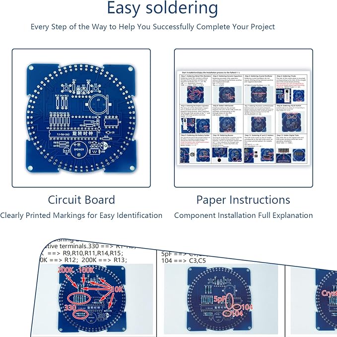 YYSOLDER soldering practice kit Digital tube electronic clock Rotating LED running light Light control Temperature control Multi-function clock Learning soldering kit