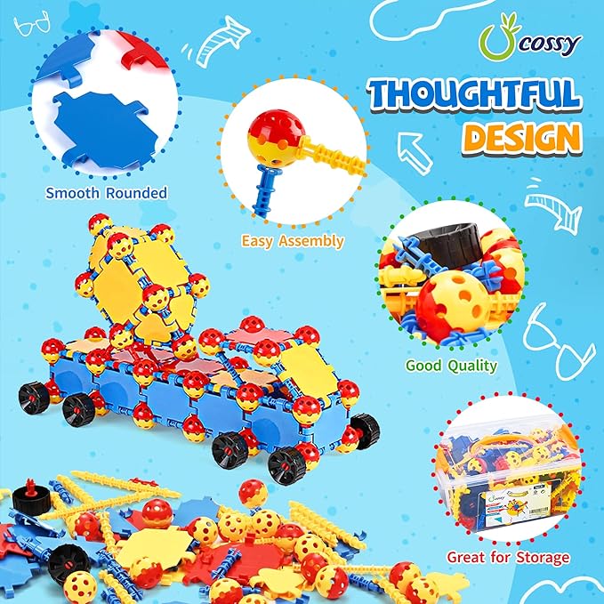 cossy 198 PCS STEM Building Toys for Kids, Construction Building Blocks, Educational Toys for 3-5 4-8 5-7 6-8 Year Old, Creative Games, Engineering, STEM Kits