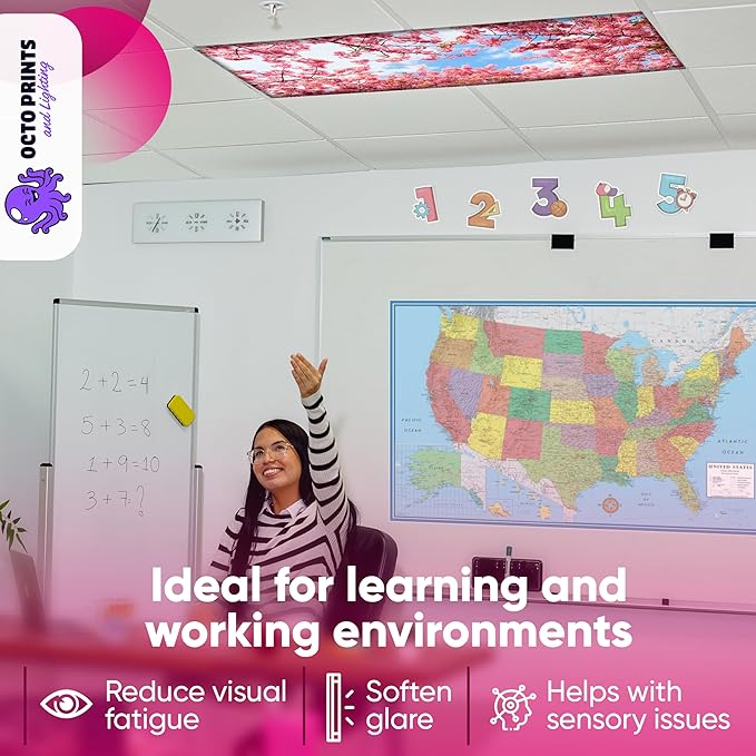 Fluorescent Light Covers for Ceiling Lights - 4 Seasons Magnetic Cover for Fluorescent Or LED Fixture - Must Haves Teacher Supplies - Classroom, Home, Office Cubicle Decor - Filters Overhead Lighting