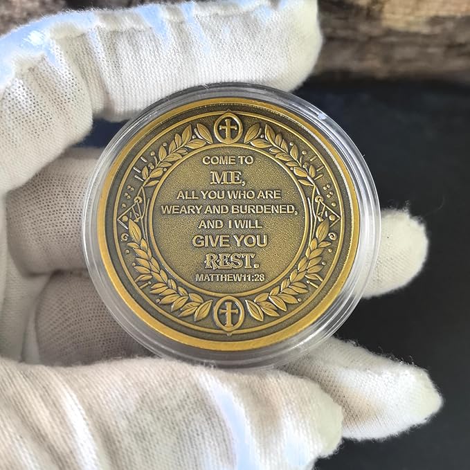 CYOUNG Footprints in The Sand Christian Challenge Coin - Inspirational Scripture Medallion with Dual-Sided Design
