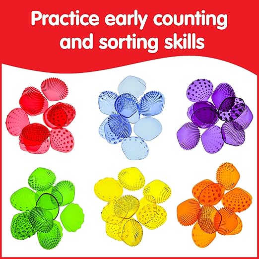 edxeducation Tactile Shells | Set of 72 | Translucent | 6 Textures and Colors | Ages 18m+ | Explore Early STEM Concepts | Light Table and Sensory Bin Toys