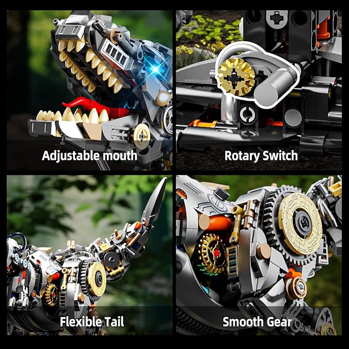 Ideas Mechanical Tyrannosaurus Building Set with Light, Creative Jurassic T-Rex Animal Toy for Home Office Decor Compatible with Lego Dinosaur, Gift for Adult Teens Boys 8-12(1268 PCS)