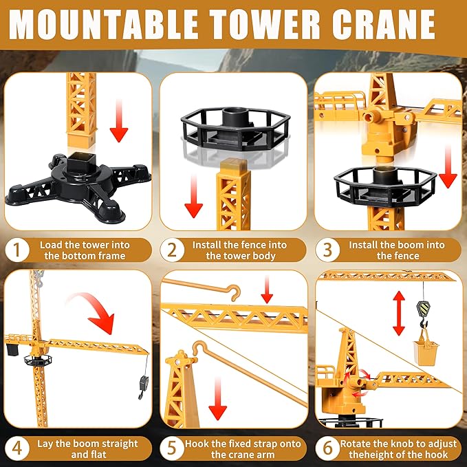 Construction Toys Boys Girls Gift - Remote Control Excavators Dump Cement Tower Crane Set