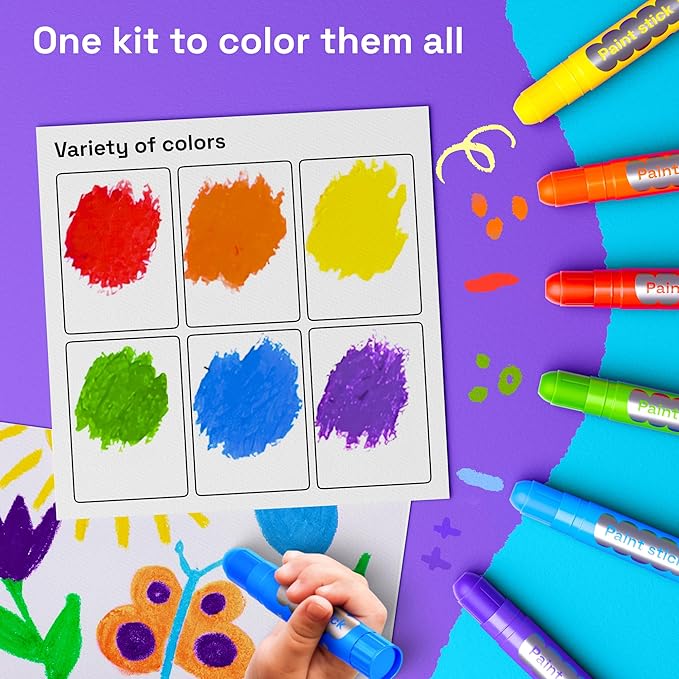 ARTISTRO 100% Washable Tempera Paint Sticks for Kids - 6 Non-toxic Paint Markers for Kids - Color Sticks with Twist Design