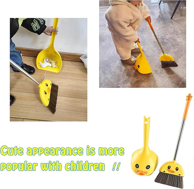 Mini Broom and Dustpan Set for Kids - Cute Yellow Duck for Girls & Boys - Toddler Broom Set for Household Cleaning and Pretend Play - Perfect for Toddlers & Preschooler …