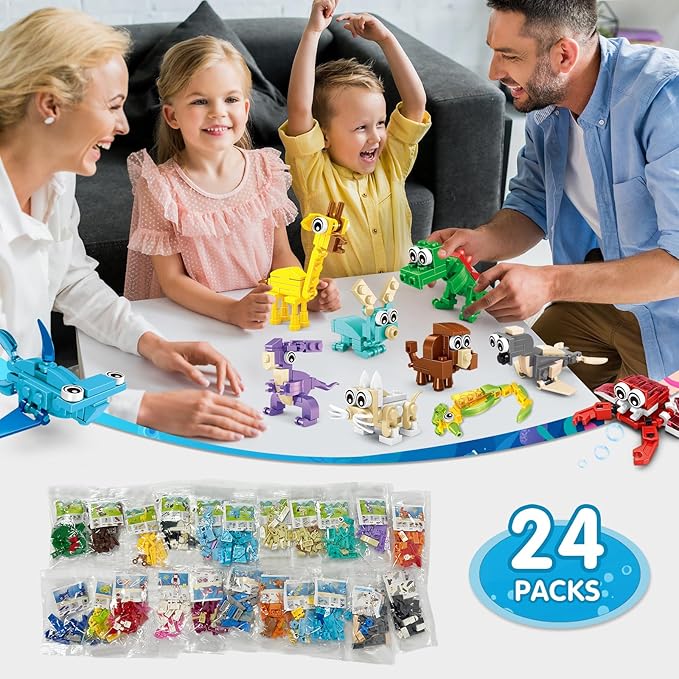 Building Sets 24 Packs Party Favors for Kids, 3 in 1, 72 Kinds of Transformable Animal Building Block Toy, Goodie Bag Stuffers, Classroom Student Prizes Christmas Birthday Gifts for Kid Age 6+