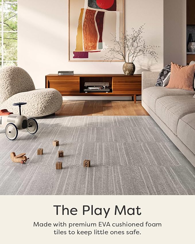 House of Noa Baby Play Mat – 4'x8' Dove Aspen – Set of 8 Tiles – Cushioned EVA Foam Play Mat for Floor, Soft Interlocking Baby Crawling Mats for Hard Floors