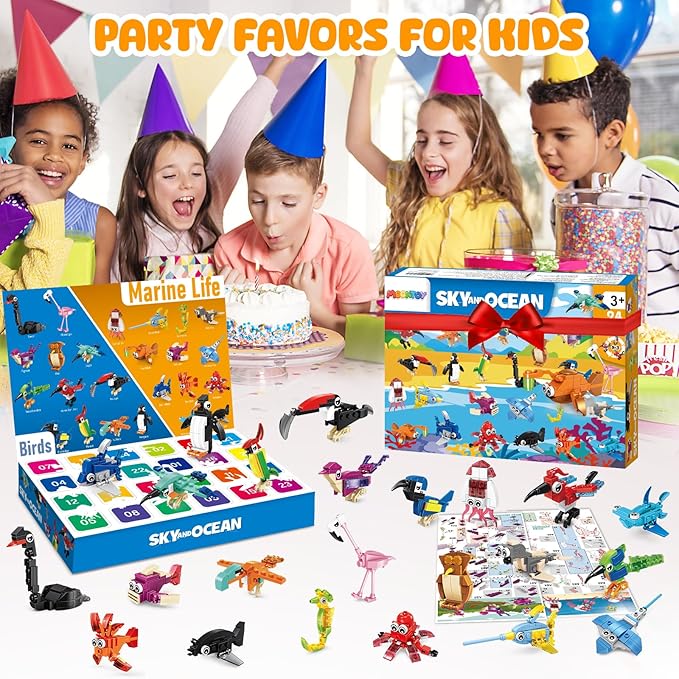 MOONTOY 48 Packs Party Favors for Kids, 3-in-1 Mini Animals Building Blocks Sets for Easter, Birthday, Goodie Bag Stuffers, Classroom Prizes for Boys Girls Ages 3-12