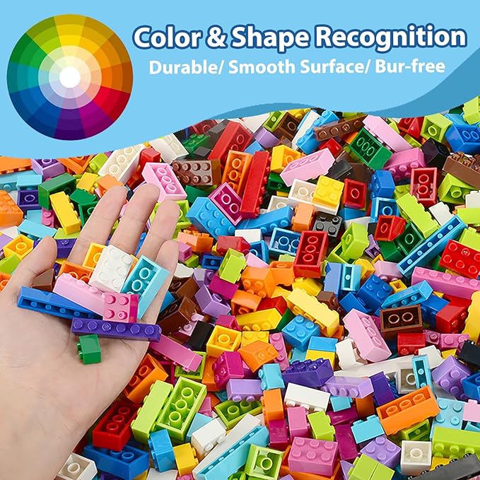 1500 Pieces Classic Building Bricks in 15 Popular Colors and 12 Mixed Shapes, Creative Small Building Blocks Set Learning Educational Toy Gift for Kids, Compatible with All Major Brands