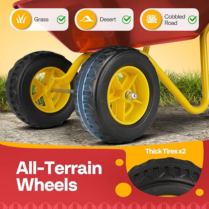 VIVOHOME Kids Wheelbarrow Children Garden cart with Toddler Gardening Tool Set Child Wheel Barrel Outdoor Indoor Toys Gift Red