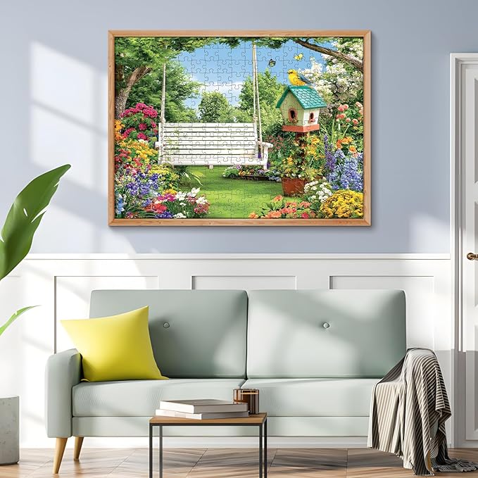 300 Piece Puzzles for Adults, Garden Swing 300 Piece Puzzle,Blooming Flower Paradise Jigsaw Puzzle, Perfect for Family Game Night, Home Wall Decor, Ideal Gift for Adults, Kids, Seniors, 20.5 x 15 in