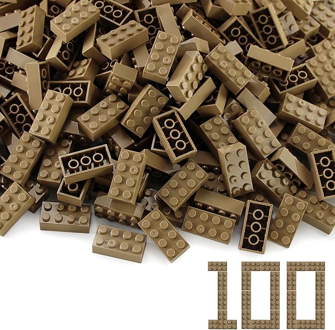 Feleph 100pcs 2x4 Bricks Dark Tan Classic Pieces Parts Building Creative Play Set Blocks Toy Accessories Compatible with 3001 Major Brands