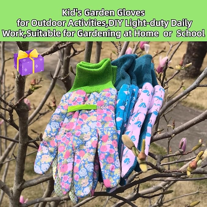 Kids Gardening and Garden Gloves for Toddler,Children's Yard Work Glove,Gift,Cute Pattern,Age3-8