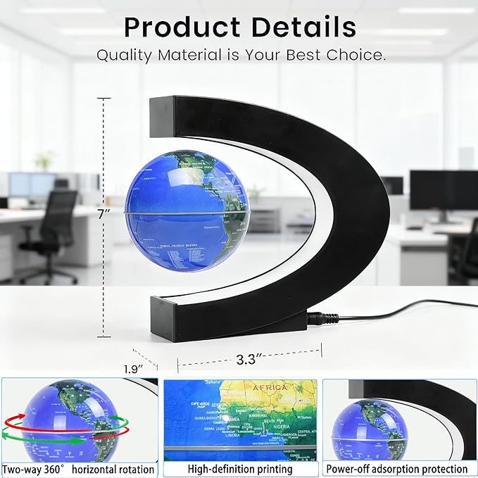 Magnetic Levitation Floating Globe with LED Light Anti Gravity Levitating World Map Office Home Bedroom Desk Gadget Decor Unique Birthday Gift for Men Kids Husband Boss