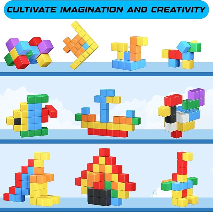 72 Pcs Magnetic Building Blocks for Toddlers – STEM Educational Toys for Kids Ages 3-8, Montessori Learning Magnet Cubes, Creative Preschool Construction Set with Storage Bag, Gift for Boys & Girls