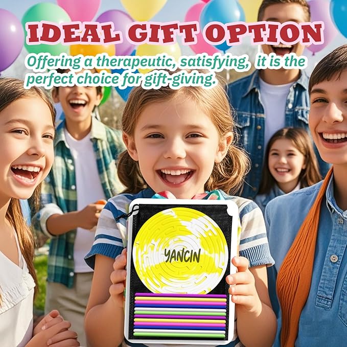 Sensory Activity Board for Kids 3 & Adults, Silicone Fidget Toy for ADHD & Autism, Travel Bag & 12 Strings: an Effective Stress Anxiety Calming Solution