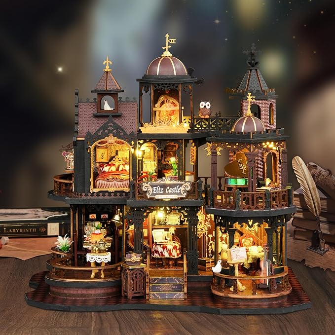 DIY Miniature House Kit - Wooden Dollhouse Miniature Kit with LED Light - Tiny Model Mini House Building Kit for Adults Teens, Creative Gift Book Nook DIY Adults Craft Kits, Home Decor