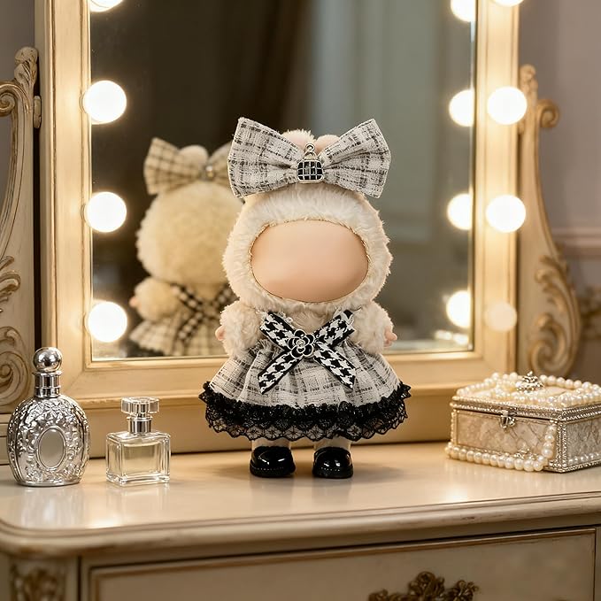 Clothes for LABUBU 17cm Doll (NO Doll)（NO Shoes, Outfit for LABUBU, Dress and Hairpin Set for LABUBU Dress Up, Fashion and Premium Dolls Accessories for LABUBU (Style K)