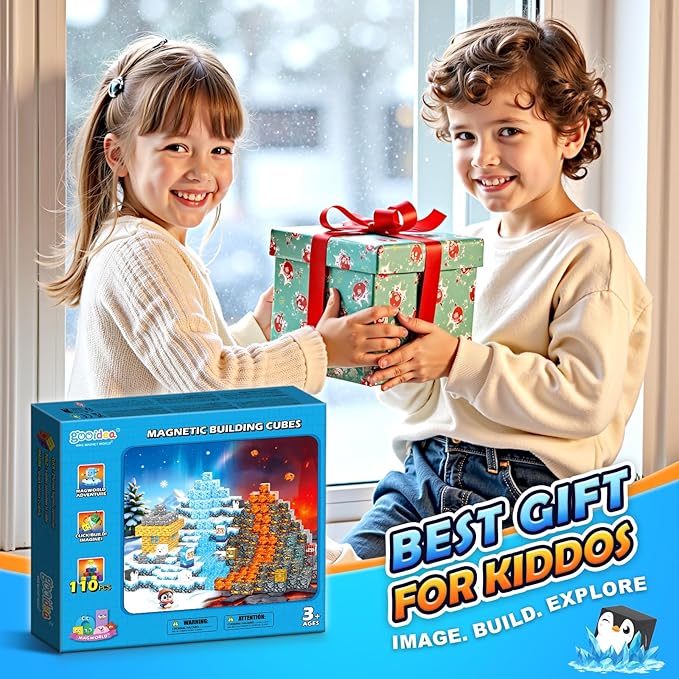 Large Magnetic Blocks 110PCS Ice Fire World Inspired Playset Kids Magnet Toys 1 inch Building Cubes Magworld Add-on Building Craft Sensory Toys Game Gifts for Kids Ages 3-5 4-6 5-7 8-12