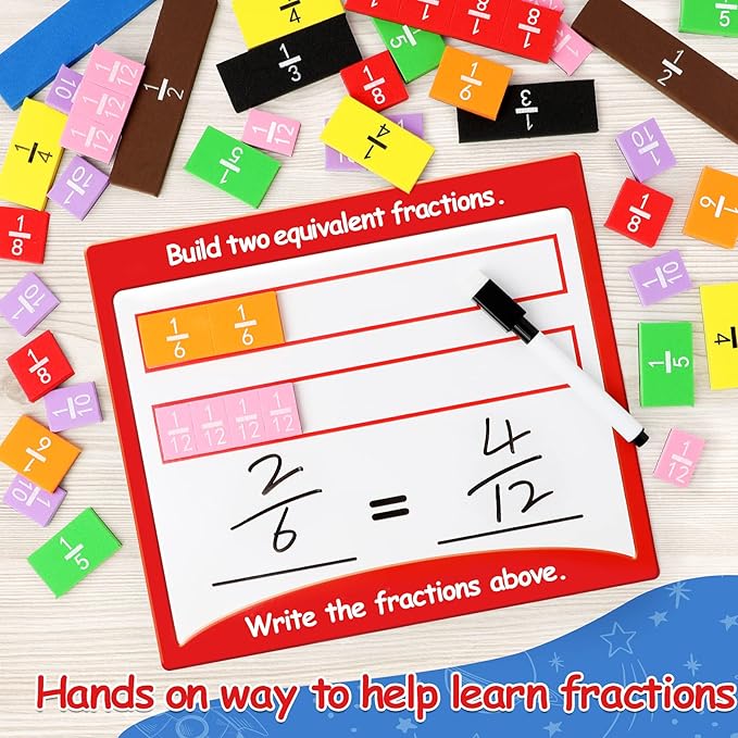 Torlam Magnetic Fraction Tiles & Fraction Circles Activity Set - Math Manipulatives for Elementary School - Fraction Magnets & Resources - Fraction Strips & Bars